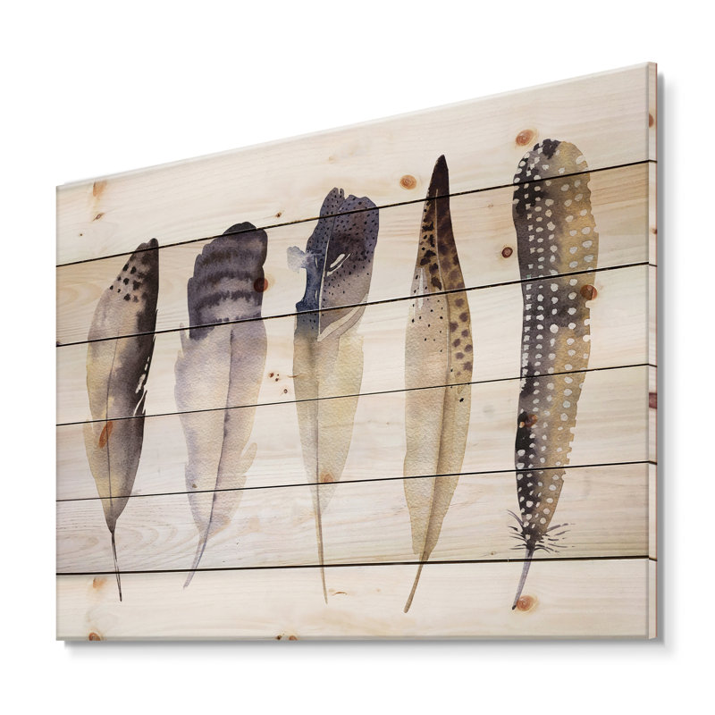 Plumes bohémiennes bohémiennes et éclectiques sur bois de pin naturel Boho, H 15 po x l 30 po x P 0,78 po