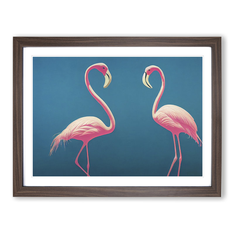 Dreamlike Flamingos - Single Picture Frame Print, 46cm H x 64cm W, Walnut