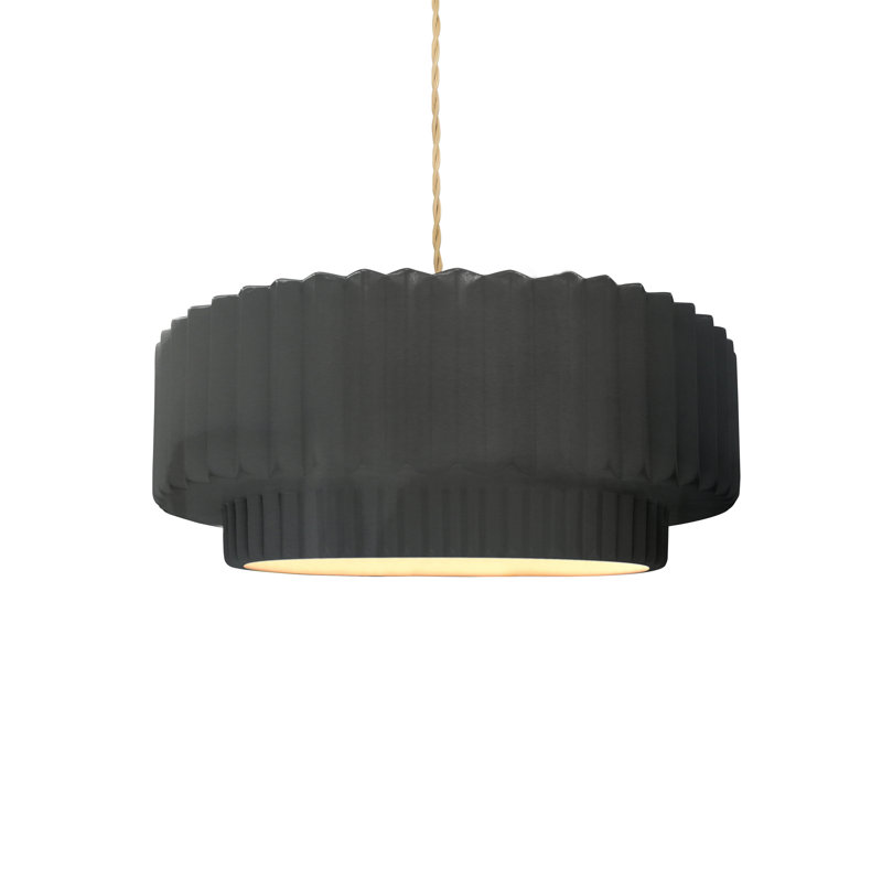 Luminaire suspendu tambour 1 lumière Gela, H 5 po x l 12 po x P 12 po, Gris brillant, Laiton brossé