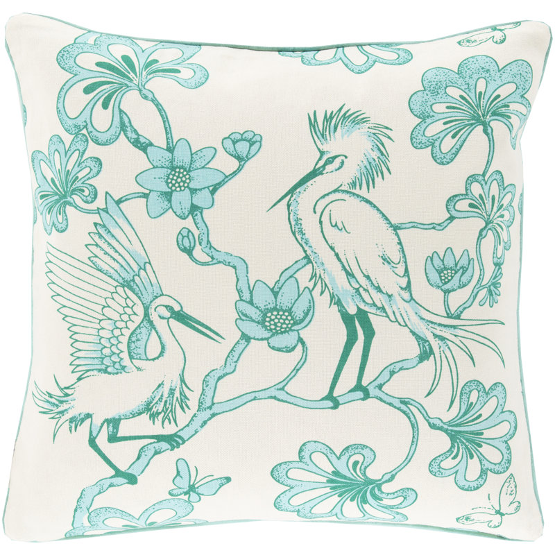 Housse de coussin en coton Egrets, Aigue-marine