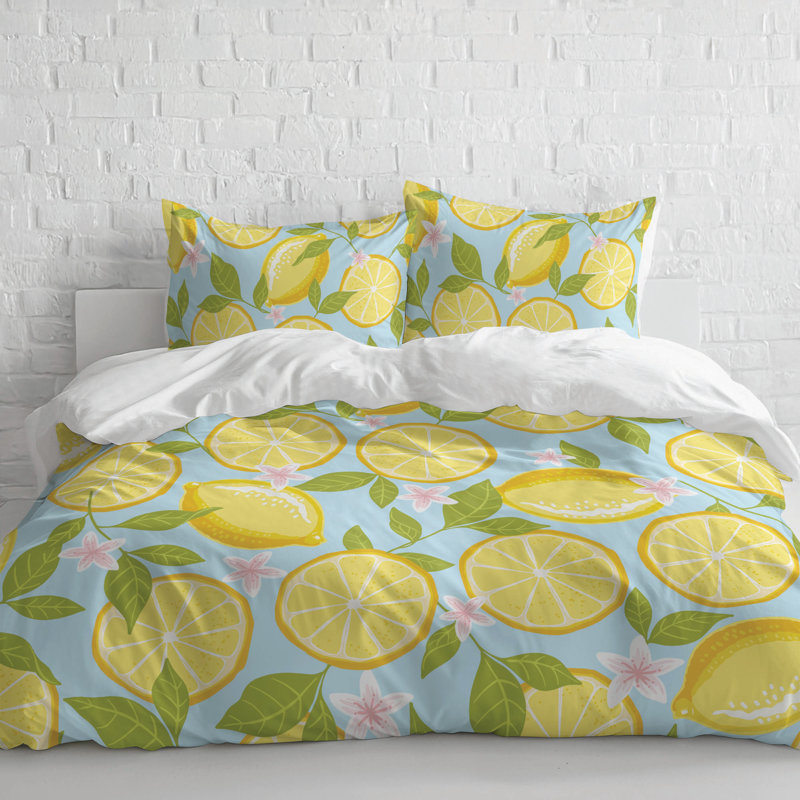 Lemons 3- Piece Comforter Set, Blue, King Comforter + 2 King Pillowcases