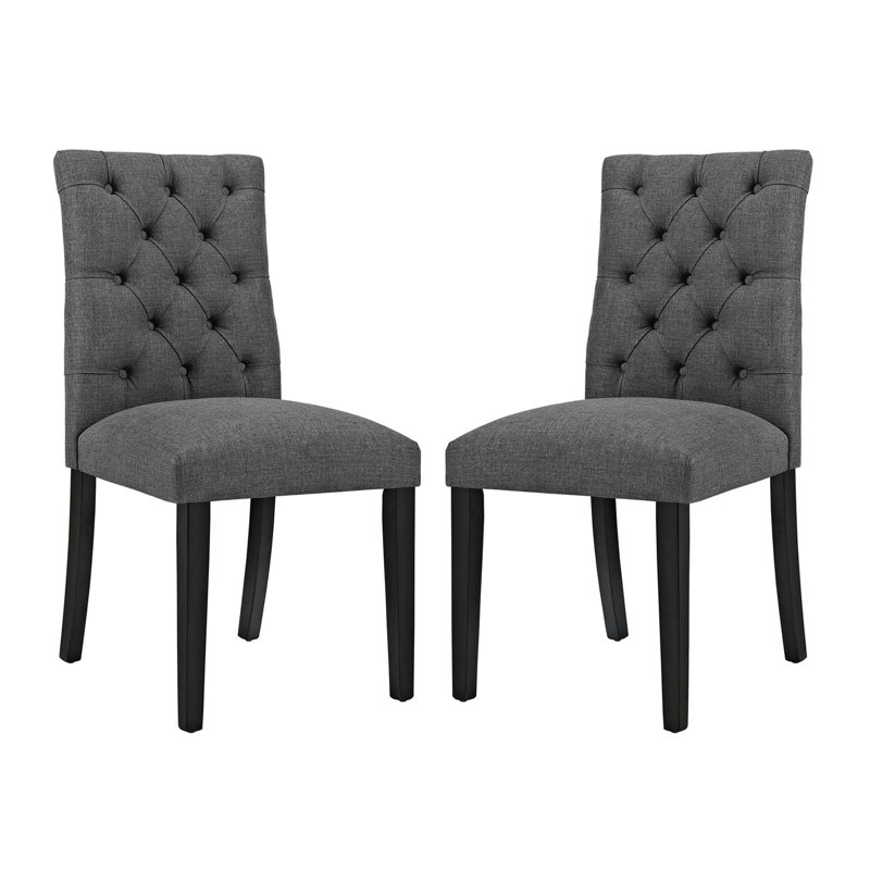 Duchess Gray Fabric Upholstered Wood Side Chair Set of 2