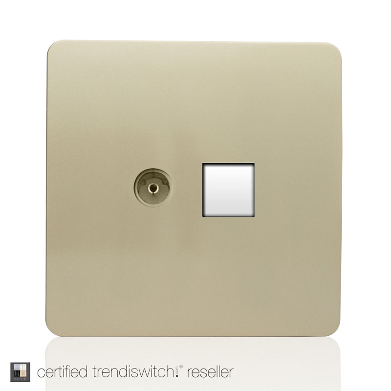 Trendi Switch 2 Gang Female TV Co-Axial & Telephone Sockets, Champagne Gold