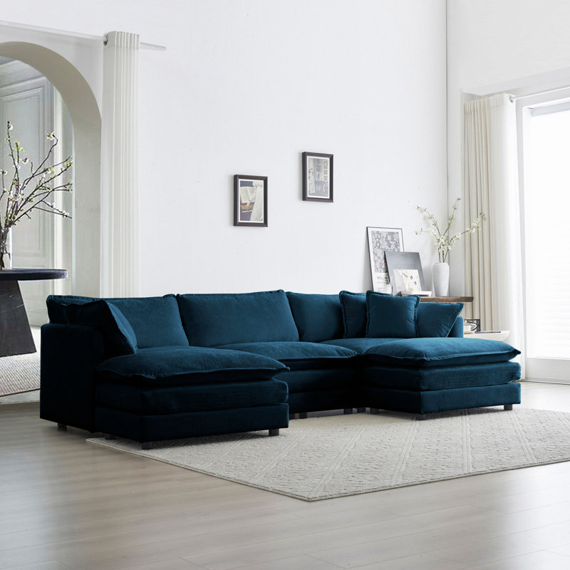 Canapé modulaire en U avec repose-pieds réversible, canapé d'angle convertible 5 places avec 2 repose-pieds, canapé moelleux et minimaliste moderne pour le salon