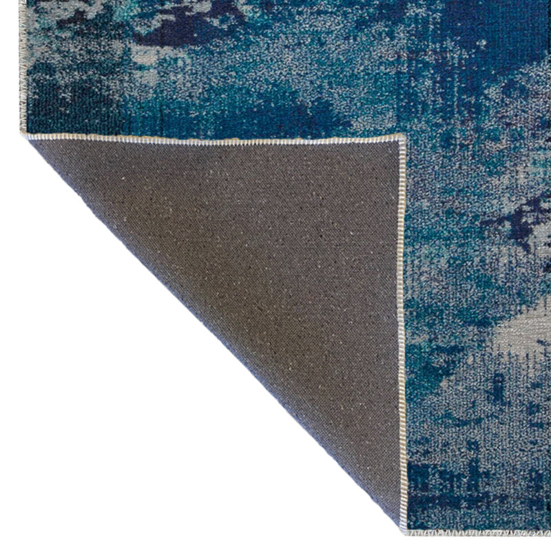 Tapis décoratif moderne à motif abstrait bleu, Tapis de couloir 4 pi x 8 pi 3 po