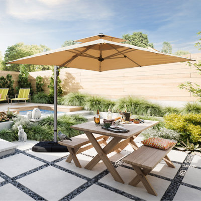 9 pi. Parasol en aluminium incliné en porte-à-faux avec mât central (base non incluse)