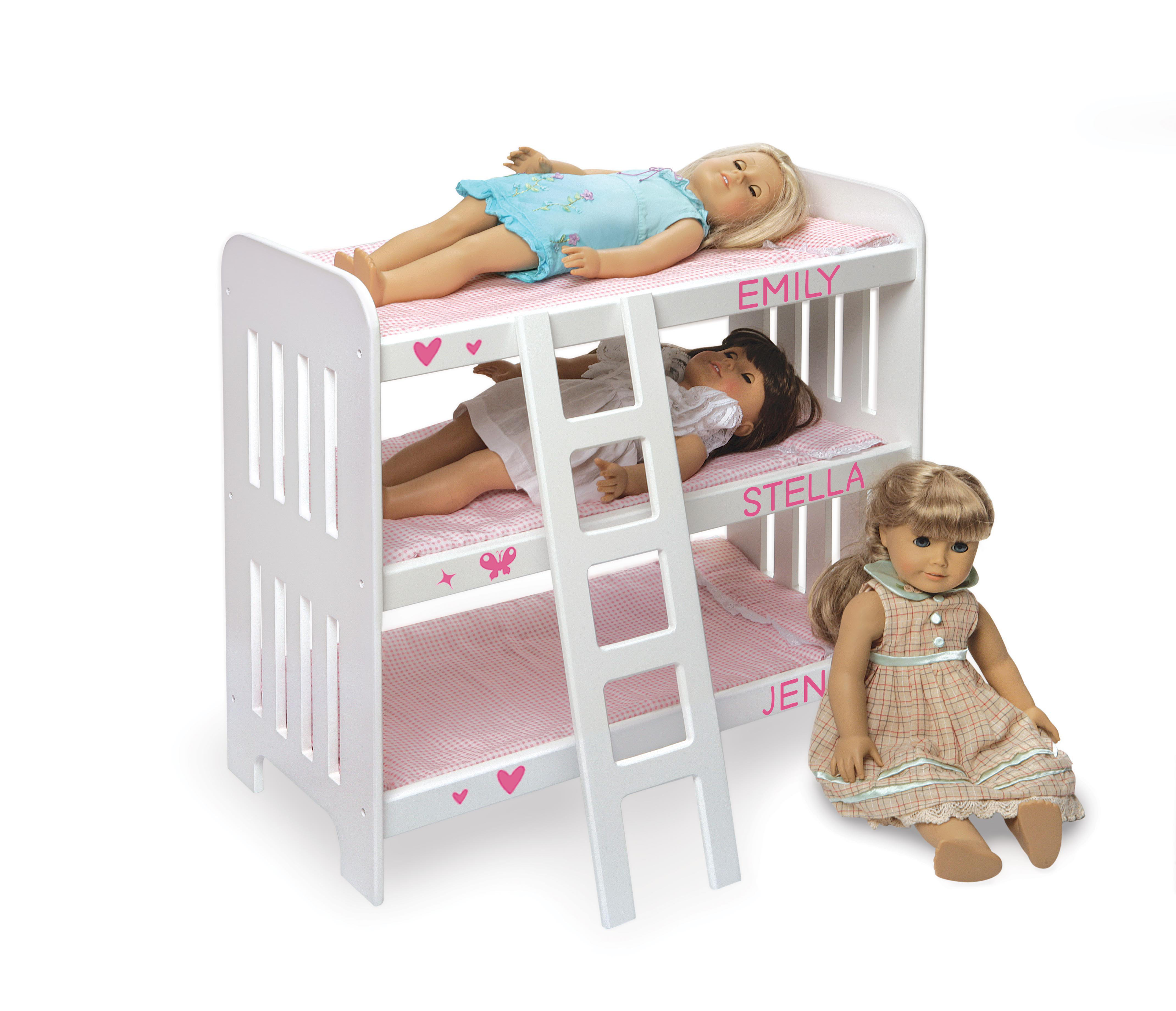 Badger Basket Triple Doll Bunk Bed with Ladder, Bedding, and Free  Personalization Kit - Pink Gingham & Reviews