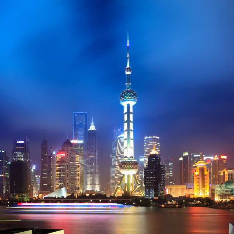 Odele Night Shanghai Skyline - Wrapped Canvas Print, 30cm H x 30cm W x 3.8cm D