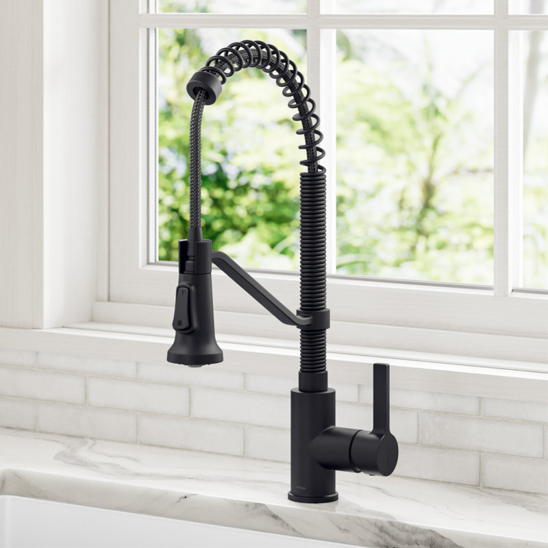 KRAUS Britt Commercial Style 2-Function Single Handle Pull Down Kitchen Faucet, Matte Black
