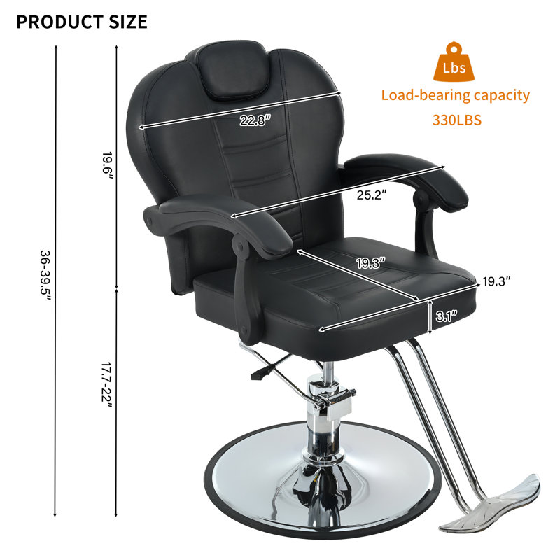 Classic Reclining barber Chair Salon Chair, Black Faux Leather