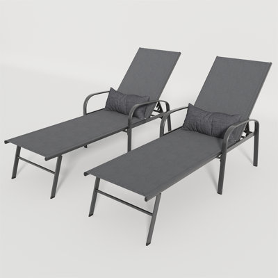 2 Pieces Set Outdoor Patio Swimming Pool Lounge Gray Color With Pillow
