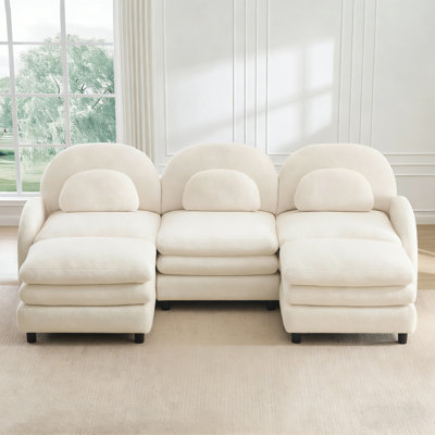 Cloud Couch U Shape Sofa  For Living Room Set, Teddy Fabric