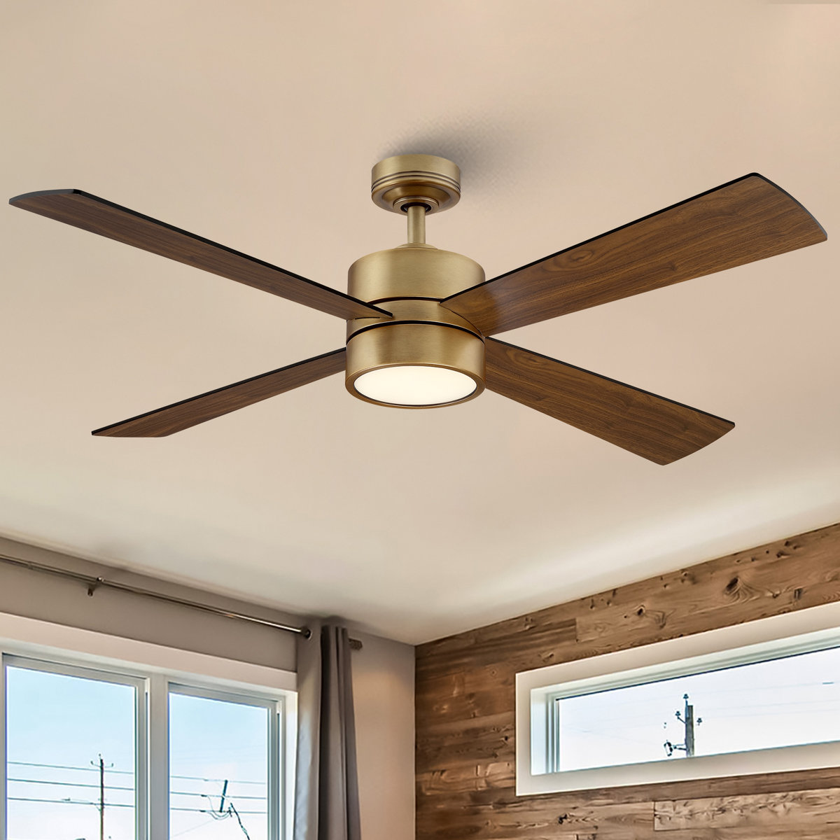 Camran 52'' Brushed Brass Dimmable Ceiling Fan with LED Lights and Remote Control 6 Speeds Reversible DC Motor Timer Memory