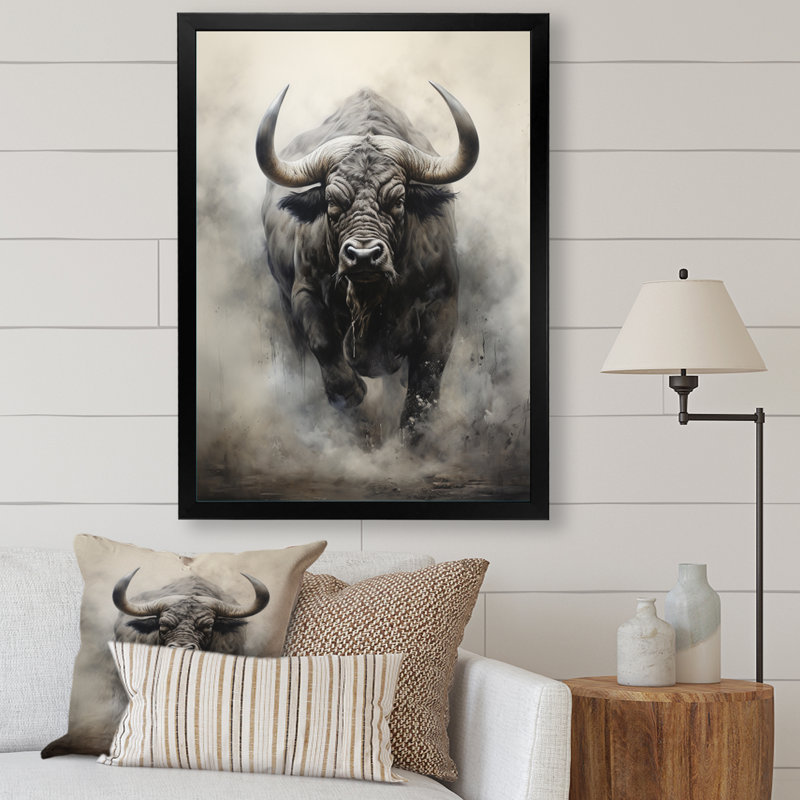 Buffalos africain force - décoration murale africaine, Cadre simple noir, H 40 po x l 30 po x P 1,5 po