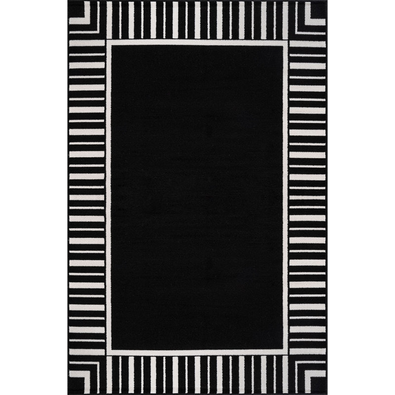 Geometric Indoor Outdoor Rug, Black, Rectangle 9' x 12'