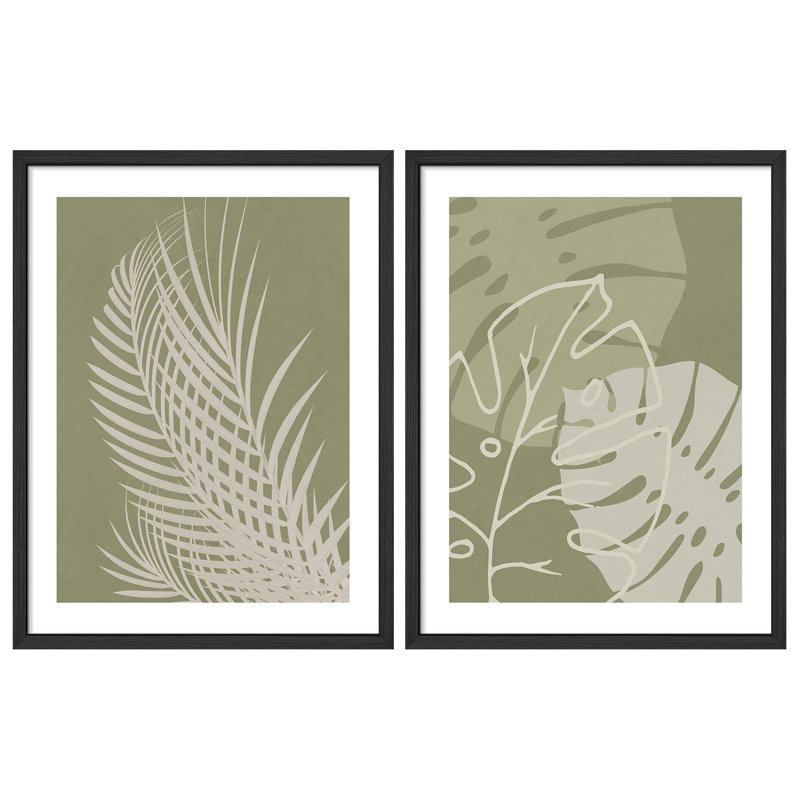 "Green Monstera", feuille de palmier vert, Noir, noir, noir, noir, H 14 po x l 11 po