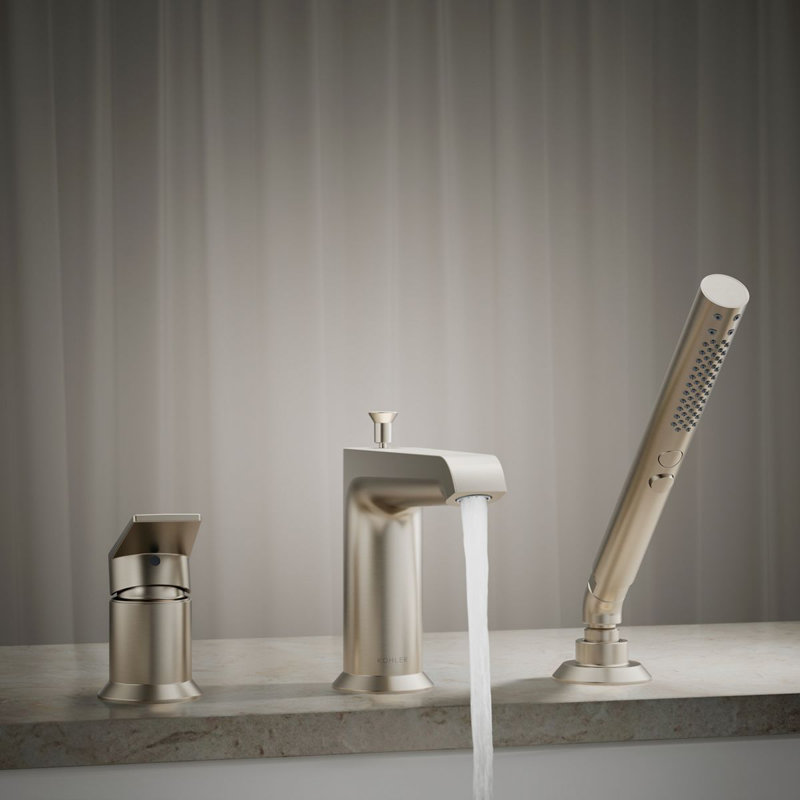 Hint Single-Handle Deck-Mount Bath Faucet With Handshower, Vibrant Brushed Nickel