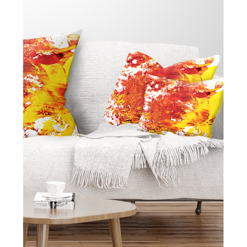 Design Art Textured Red and Yellow Art - Abstract Printed Pillow
