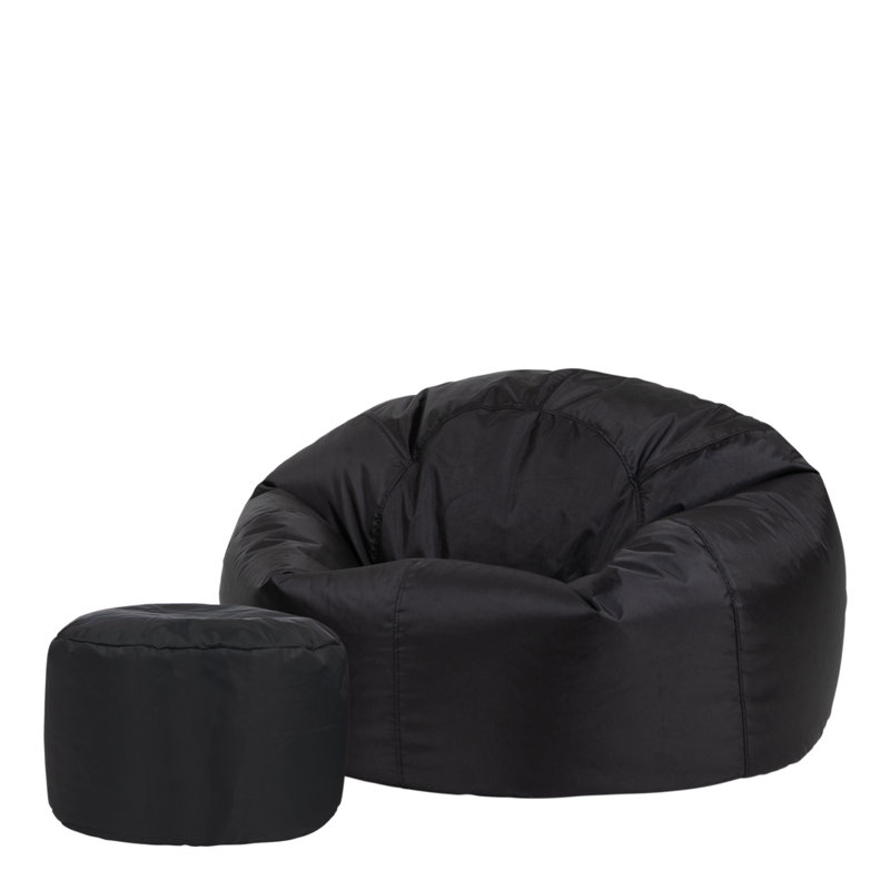 icon Kingston Adult Classic Indoor Outdoor Bean Bag & Square Footstool Pouffe Black, Black