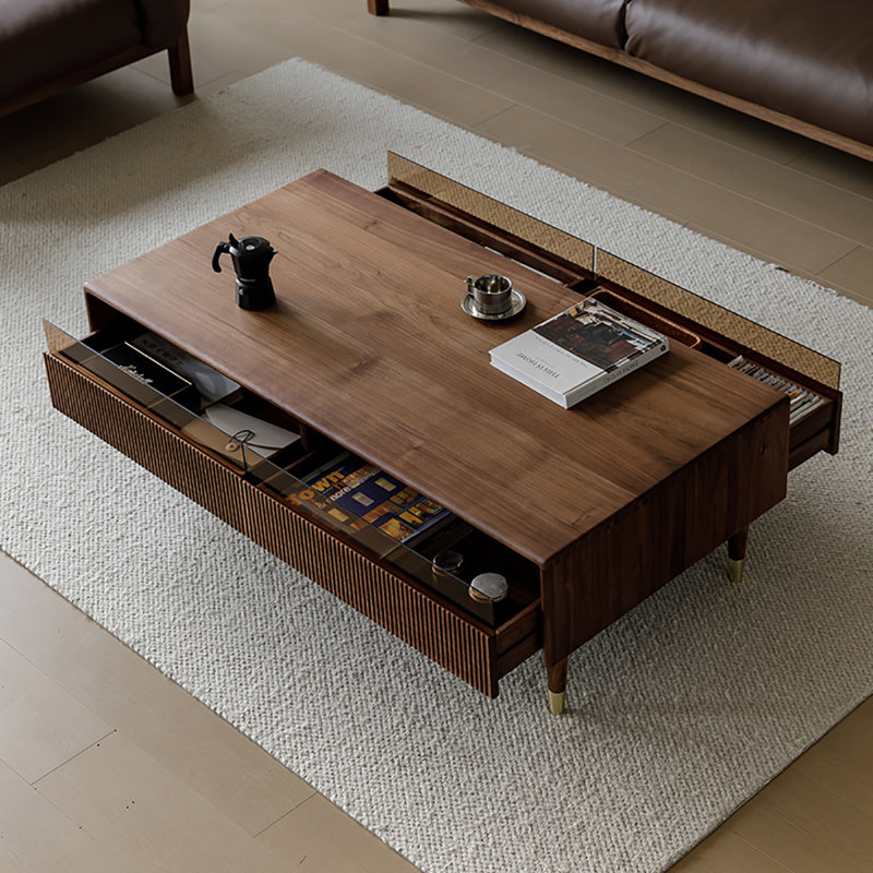 Table basse en noyer noir entièrement en bois massif, H 17,7 po x L 47,2 po x l 23,6 po