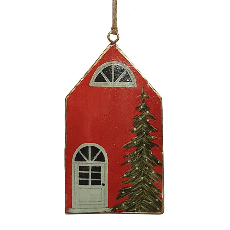 Red Iron and Jute Christmas House Hanging Set of 12