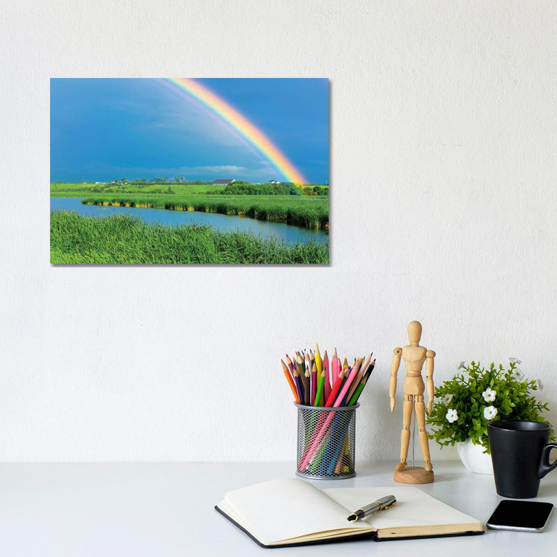 Canada, Quebec, St. Gedeon. Rainbow And Barn After Storm. by Jaynes Gallery - Wrapped Canvas Gallery-Wrapped Canvas Giclée