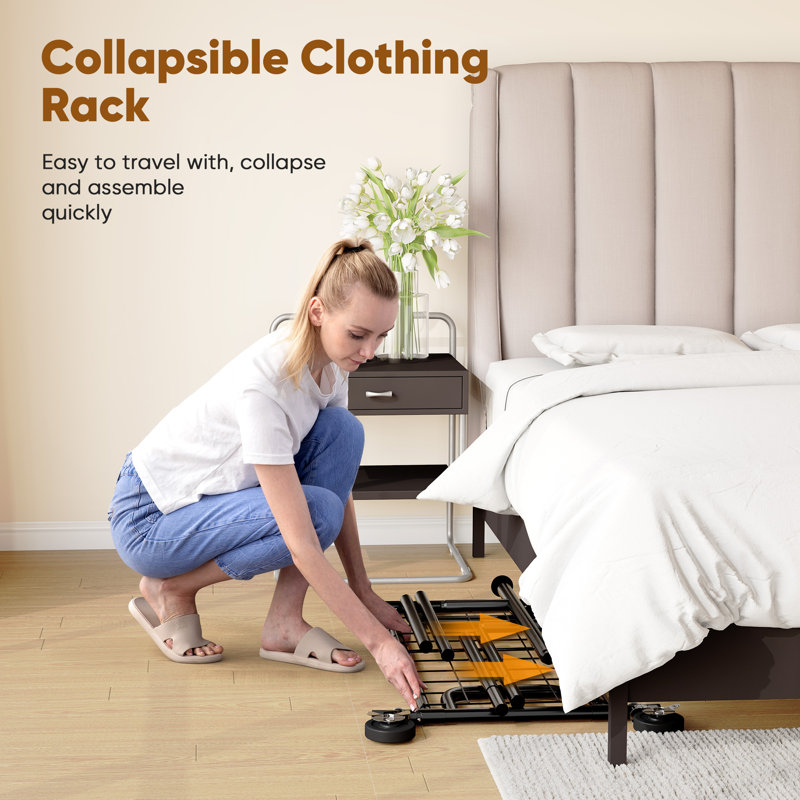 Heavy Duty Clothes Rail 238kg (525lbs) Capacity, Extendable Hanging Rack with Lockable Wheels & Shelves, Black