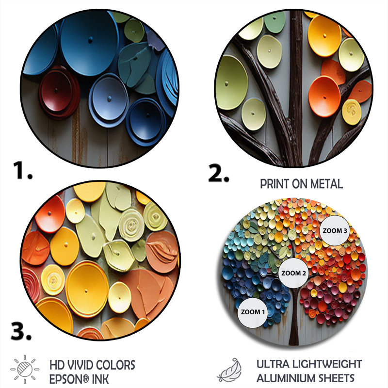 Arbre coloré arc-en-ciel de 4 saisons - paysages d'art rond en métal, H 36 po x l 36 po