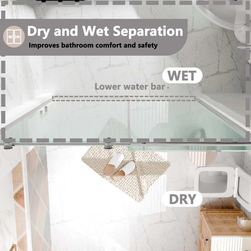 Sliding Shower Door - (56"-60") W X 76" H Single Sliding Frameless With Clear Tempered Glass,Stainless Steel Hardware Inclued.