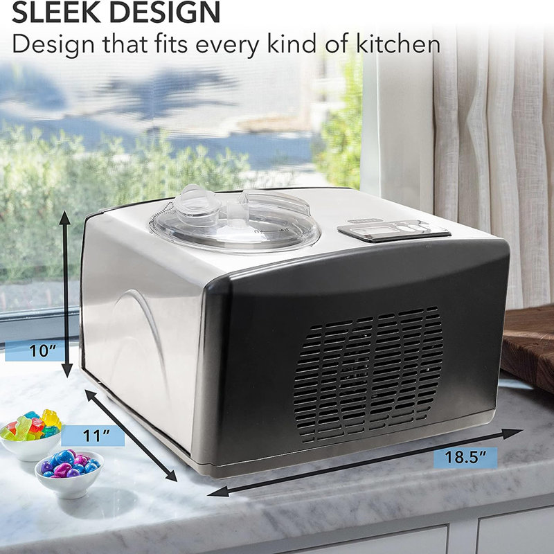 Stainless Steel 1.6 Qt Automatic Ice Cream Maker with LCD Display
