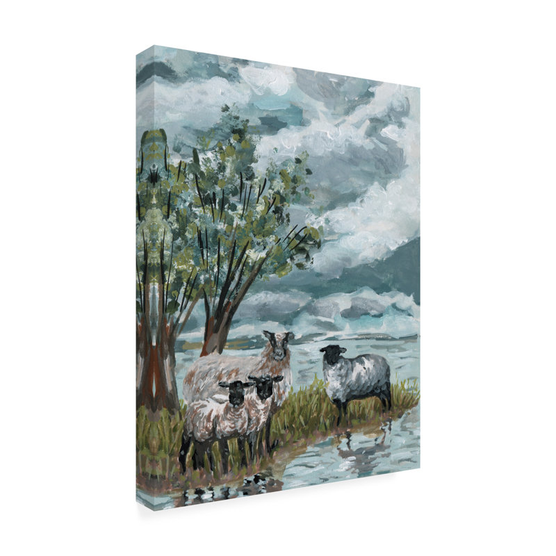 «August Grove® Melissa Wang Sheep By The River II», art mural sur toile, H 19 po x l 14 po