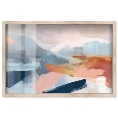 «Crashing Tide II Shadowbox», impression abstraite bleue par Art Remedy, cadre blond, 37 x 25