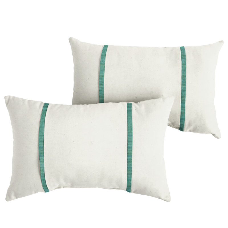 Furston Striped Outdoor Reversible Throw Pillow, White/Teal, 16" x 26"