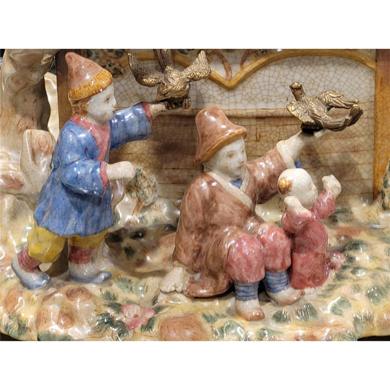 Porcelain House Figurine With Bronze Accents