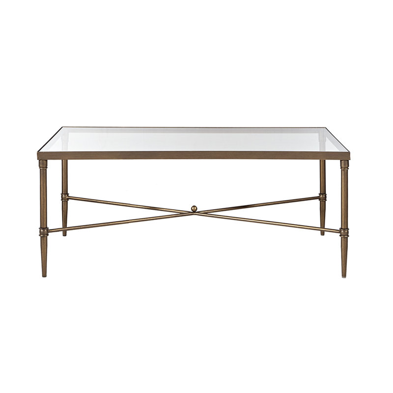 Table basse rectangulaire avec cadre en bronze et verre trempé de 5 mm de largeur, l 24 po x P 18,69 po
