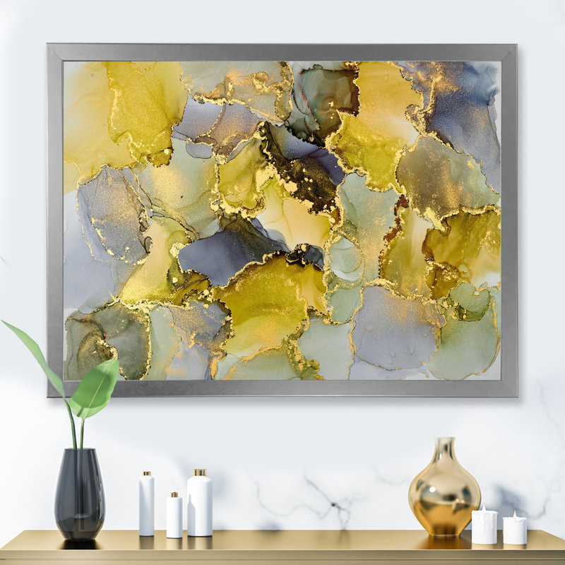Vert luxueux abstrait fluide V - peinture sur toile, H 30 po x l 40 po x P 1,5 po, Cadre photo argenté