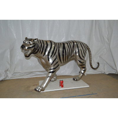 Tiger Bronze Statue With Black And Silver Finish - Size: 80"L X 15"W X 34"H.