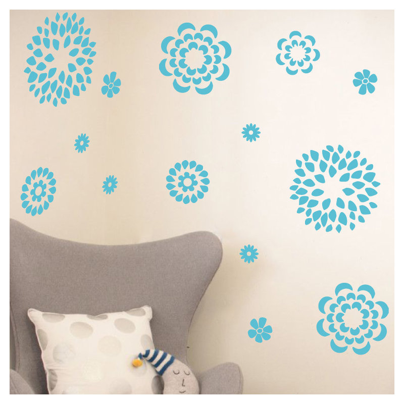 Adhésif décoratif motif floral, H 19 po x l 24 po x P 0,01 po, Bleu geyser