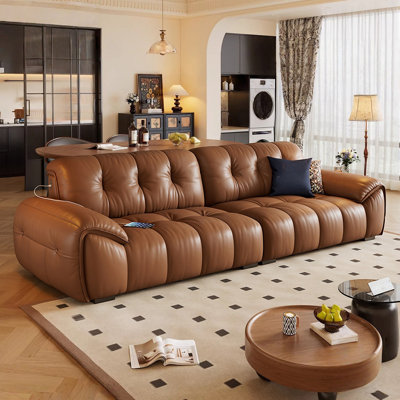 Brown Genuine Leather Modular Sofa cushion couch
