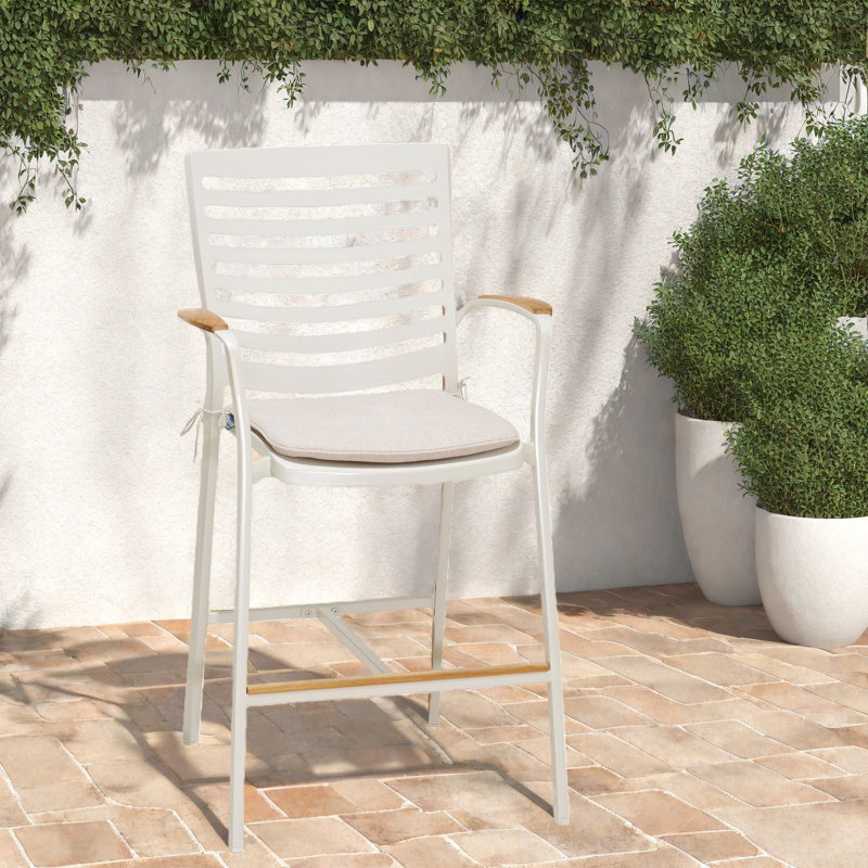 Tabourets de bar modernes en aluminium, décorations en teck naturel, pour l'extérieur