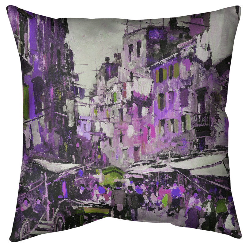 Marché à Naples, coussin européen, Duvet synthétique, Mauve, Polyester filé