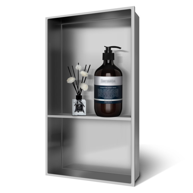 13 In. W X 19 In. H X 4 In. D Bathroom Shower Niche Standard Niche Over Mount Installation, Brushed Nickel