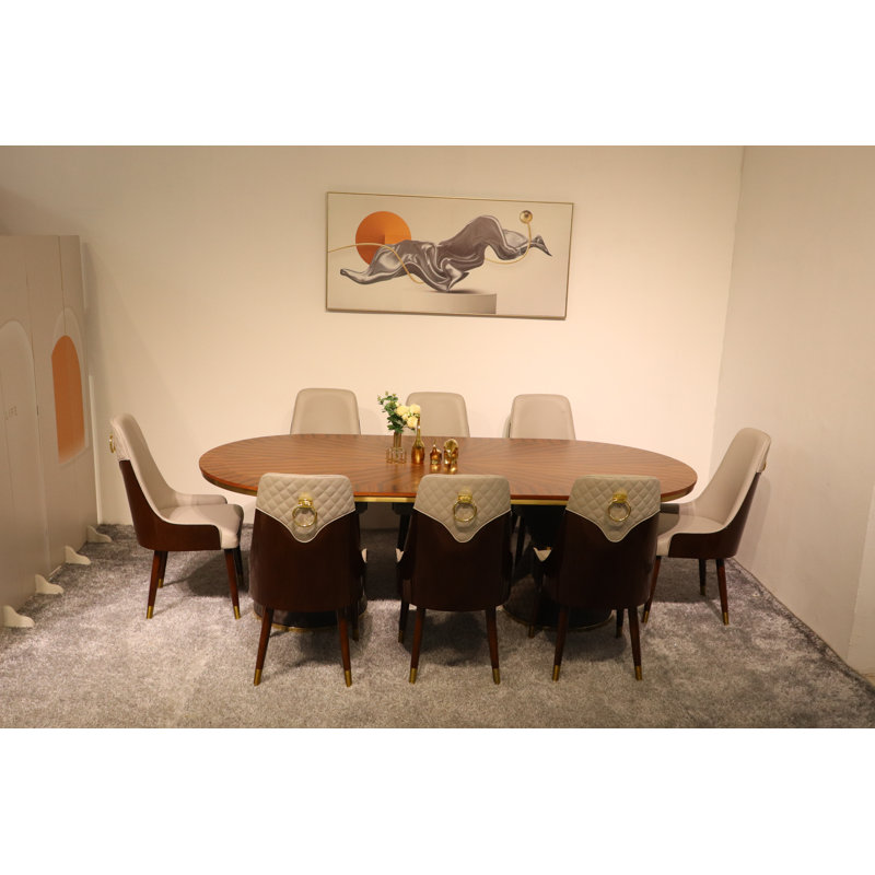 9 Pieces Vogue Lux Rectangular Dining Set, Gray