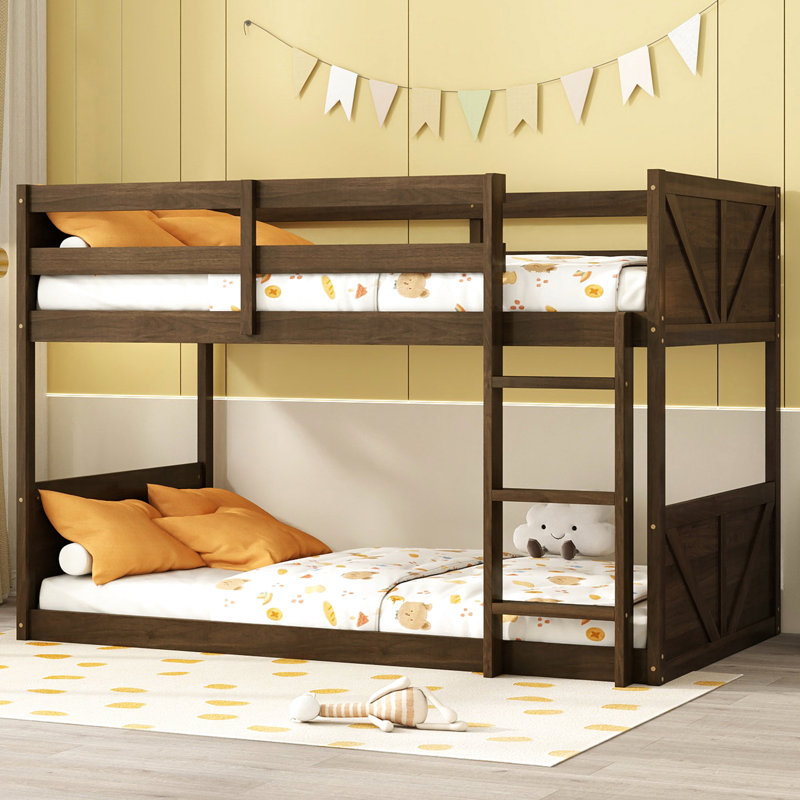 Lit superposé simple au-dessus de l'espace - choix de chambre à coucher pratique au sol en chêne antique, Chêne foncé antique