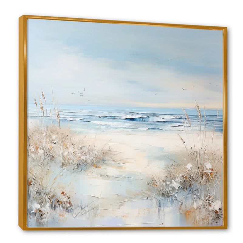 «Coastal Ocean Charm in Winter» - art mural océan côtier, H 16 po x l 16 po x P 1 po, Cadre flottant doré