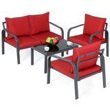 Outdoor Patio Furniture Set, 4 Piece Conversation Set with Chair, Coffee Table, Loveseat and Cushion