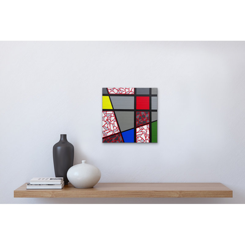 Mosaic Color Grid-Cobalt Blue On Cobalt Blue Painting by Eddie Bruckner, Dark Red/Red/Light Gray/Yellow/Green