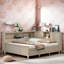 Lit de jour Farmhouse avec tablettes de rangement et 3 tiroirs - Structure en bois massif, finition blanc antique, sans sommier-312318526