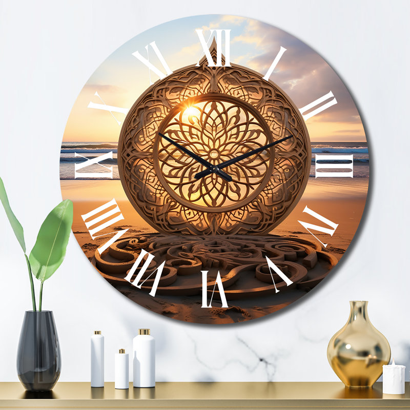 Horloge murale majestueuse mandala sur la plage, Grand