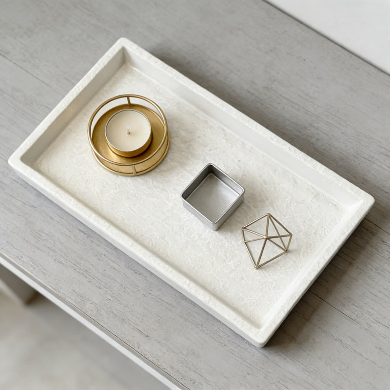 Ceramic Bathroom Tray For Countertop Organization, Cosmetic And Fragrance Holder For Vanity, Bathroom, And Hotel Use